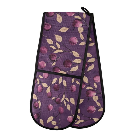Heat-Insulating Gloves Two-Way Gloves Double Mitt Oven Mitts Suitable for Kitchen Ovens and Microwave Ovens Purple Plum