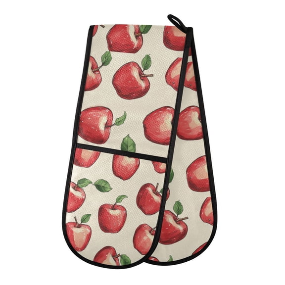 Heat-Insulating Gloves Two-Way Gloves Double Mitt Oven Mitts Suitable for Kitchen Ovens and Microwave Ovens Red Apple