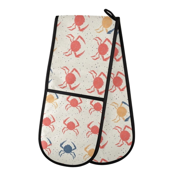 Heat-Insulating Gloves Two-Way Gloves Double Mitt Oven Mitts Suitable for Kitchen Ovens and Microwave Ovens Red Crab