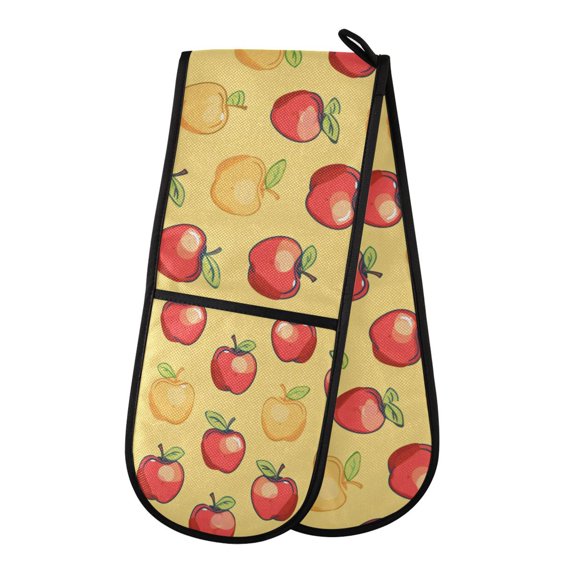 Heat-Insulating Gloves Two-Way Gloves Double Mitt Oven Mitts Suitable for Kitchen Ovens and Microwave Ovens Red and Yellow Apple