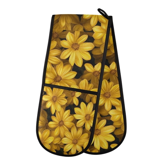 Heat-Insulating Gloves Two-Way Gloves Double Mitt Oven Mitts Suitable for Kitchen Ovens and Microwave Ovens Yellow Chrysanthemum Seamless
