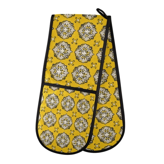 Heat-Insulating Gloves Two-Way Gloves Double Mitt Oven Mitts Suitable for Kitchen Ovens and Microwave Ovens Yellow Pattern Seamless