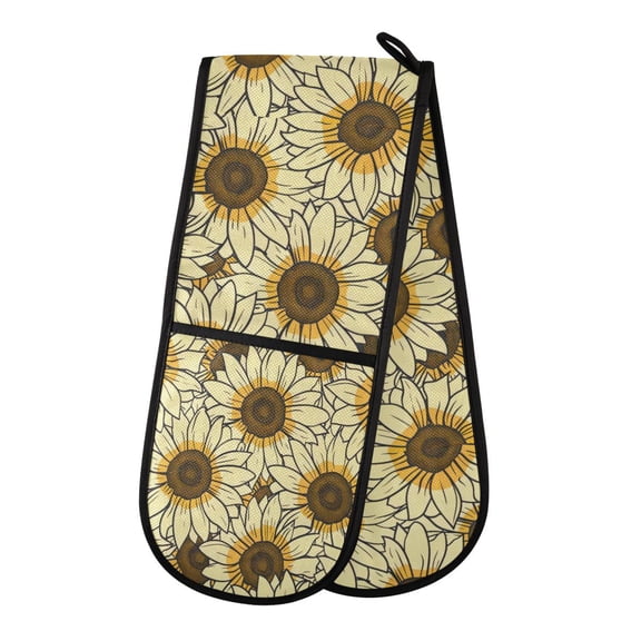 Heat-Insulating Gloves Two-Way Gloves Double Mitt Oven Mitts Suitable for Kitchen Ovens and Microwave Ovens Yellow Sunflower