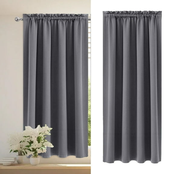 Heat Insulation Curtains Energy Saving Bedroom Kitchen Scandinavian Solid Color Silk Curtains Dark Soundproof Window Treatment for Home(Gray-B)