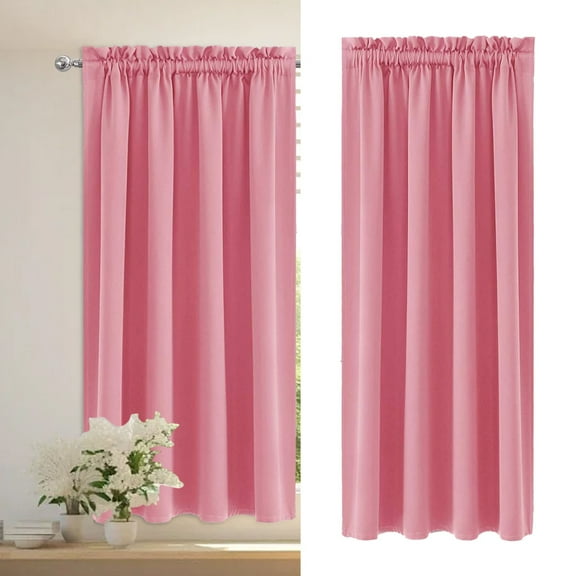 Heat Insulation Curtains Energy Saving Bedroom Kitchen Scandinavian Solid Color Silk Curtains Dark Soundproof Window Treatment for Home(Pink-B)