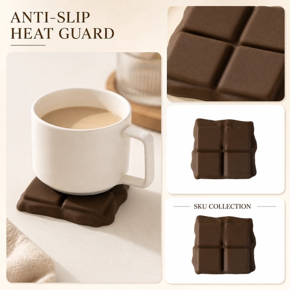 Heat Insulation Silicone Cup Coaster, Novelty Cute Coasters Shaped As Chocolate Bar Molds Silicone, Waterproof Stain Resistant Mug Mats for Dining Table, 4.5X4 Inch Non-Slip Table