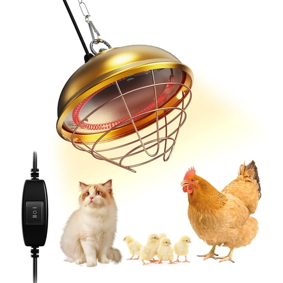 Heat Lamp for Chickens, 170W & 350W Adjustable Heating Temperature and Height, Chicken Coop Heater, Brooder Lamp, Fiber Heating Lamp for Chicks, Ducks, Rabbits, Cats, Dogs, Livestocks