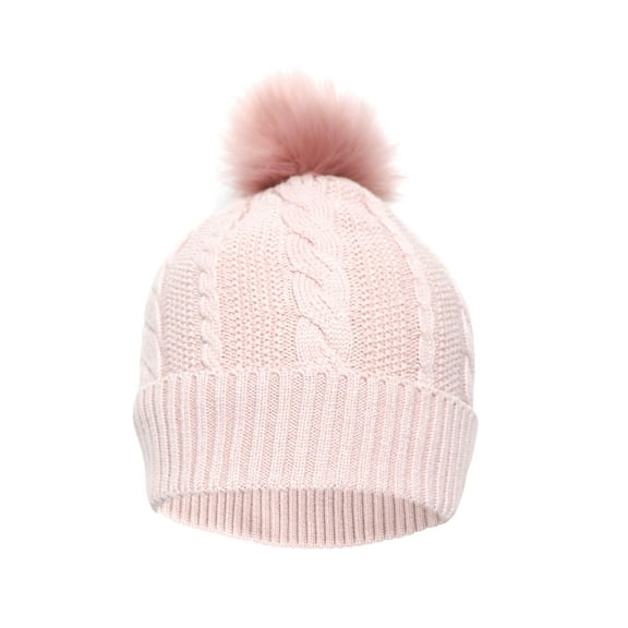Heat Logic Cable Knit Pom Beanie with Faux Fur Lining, for Cold Weather, Keeps You Warm and Stylish All Season (Blush)