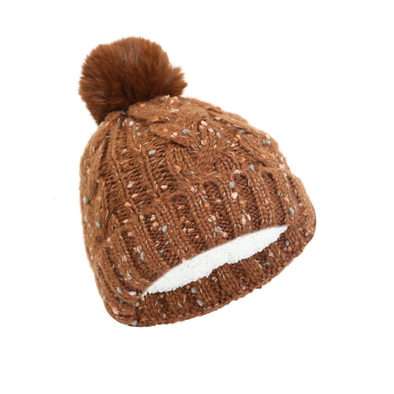 Heat Logic Lined Fleck Twist Cable With Pom Beanie, Warm, Stylish, Winter Knit Hat for Women (Rust)