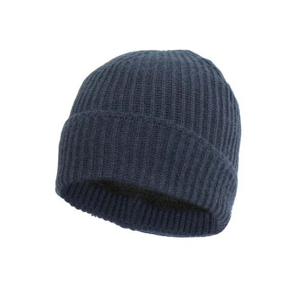 Heat Logic Men's Faux Fur-Lined Rib Cuff Beanie with Tipping, Warm Winter Hat (Blue)