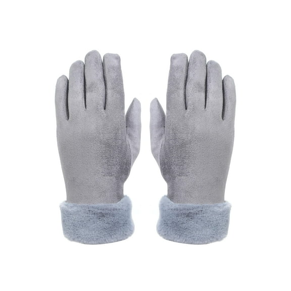 Heat Logic Microsuede Winter Gloves with Faux Fur Trim and Touchscreen Compatibility - M/L (Grey)