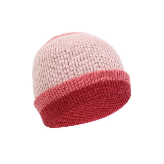 Heat Logic Striped Double Layer Cuff Beanie, Stylish Winter Cold Weather Hat for Women (Rose)