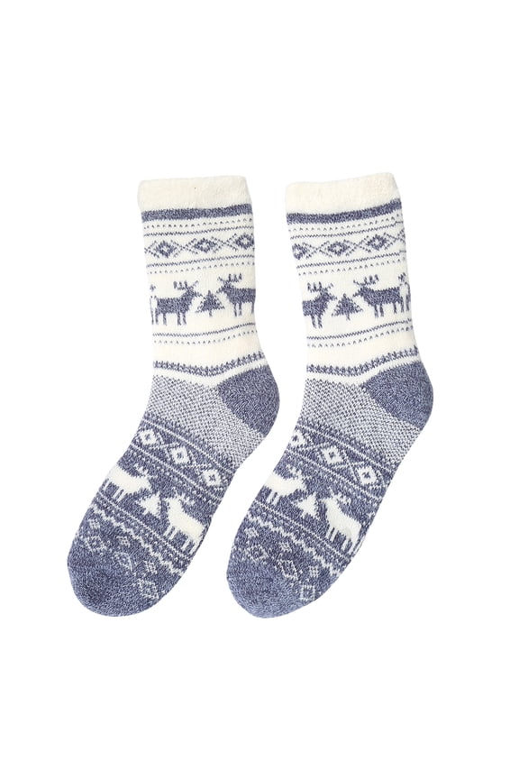 Women'S Ladies Double Layer Jacquard Boot Socks 2 Pair Pack-Blue