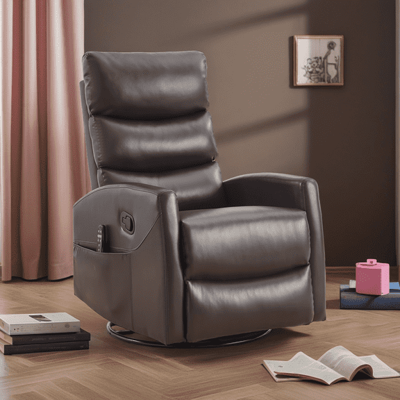 Heat Massage Manual Recliner Chair, 360° Swivel Rocking Recliner with 8-Point Massage & Lumbar Heat, Manual Handle, Faux Leather, Medium-Firm, for Living Room, Elderly, Gift for Parents, Brown