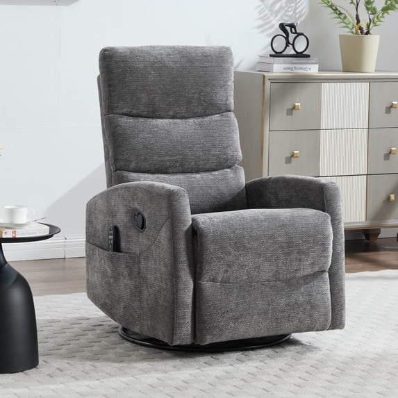 Heat Massage Manual Recliner Chair with 360 Degree Swivel Rocker and Lumbar Support in Soft Fabric for Living Room, Grey