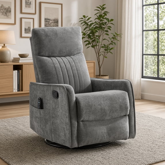 Al Rcker Heat Massage Manual Recliner Chair with Rocker and Swivel, Fabric ...