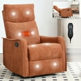 thumbnail image 1 of Heat Massage Manual Recliner Chair with Rocker and Swivel, Fabric Upholstery, Brown Color for Living Room, 1 of 19