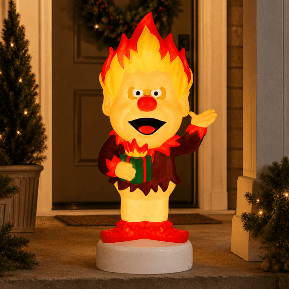 Heat Miser Christmas in July Decor, 30 cm LED Plug-In Retro Blow Mold Figure for Porch, Patio, Lawn and Yard Display