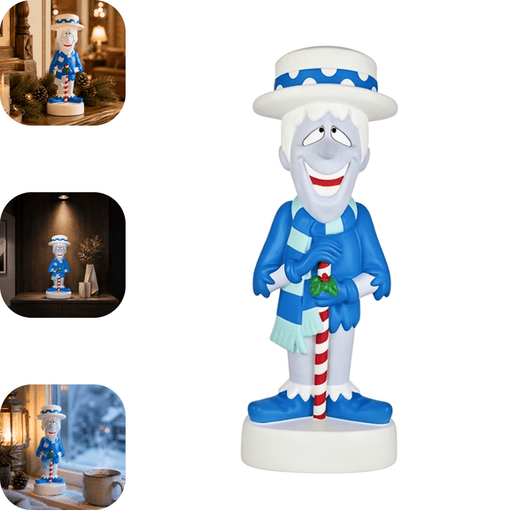 Heat Miser Light Up The Year Without a Santa Claus Christmas Statue, Built-in Warm LED Fire Head Figurine, Round Base Resin Ornament for Fireplace Indoor Xmas Decor Gift