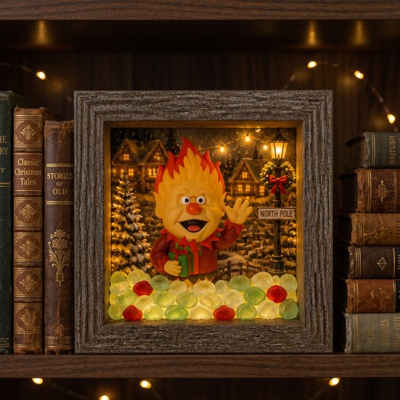 Heat Miser Shadow Box Night Light,Heat Miser & Snow Miser shadow box with lights,USB Operated Lighthouse Style Night Light Frame,Warm Glow Holiday Decor for Living Room & Entryway