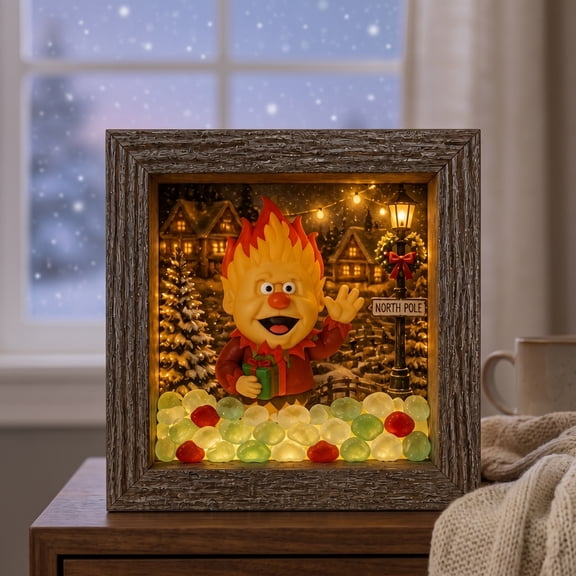 Heat Miser Shadow Box Night Light,lighthouse Heat and Snow Mise Shadow Box Night Light Handmade Heat&Snow Miser Art Frame Decorative Warm Glow Bedroom Living Room Shelf Entryway Gift