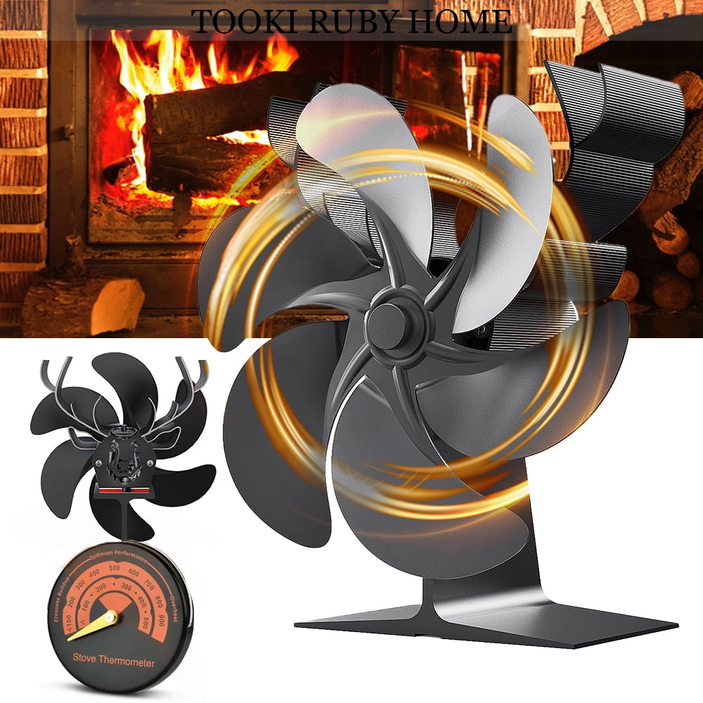 Heat Powered Wood Stove Fan 6 Blades Fireplace Fan for Wood/Log Burner
