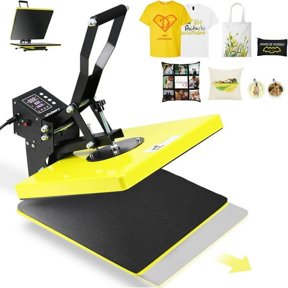 Heat Press 15x15, Slide Out Heat Transfer Sublimation Machine with 3 Preset Modes, Clamshell Heat Press Machine for T-Shirts, Bags, Pillows(Yellow)