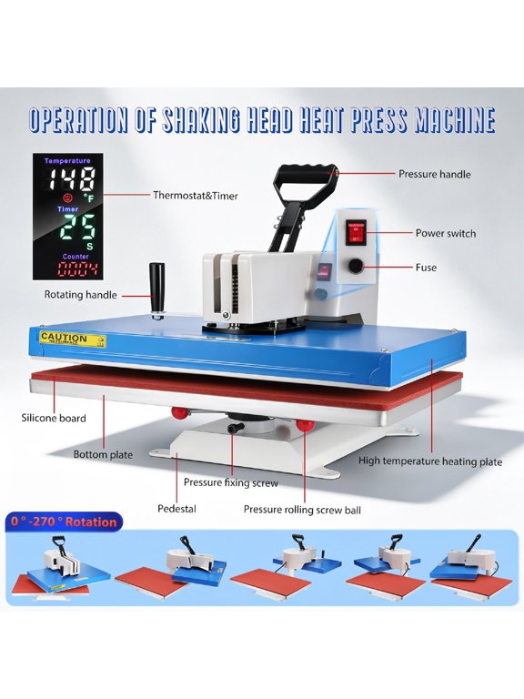 Heat Press 16x24 Inch, 7 in 1 Heat Press Machine for T-Shirts Hat Cap Mug Plate, 360 Swing Away Shirt Pressing Machine