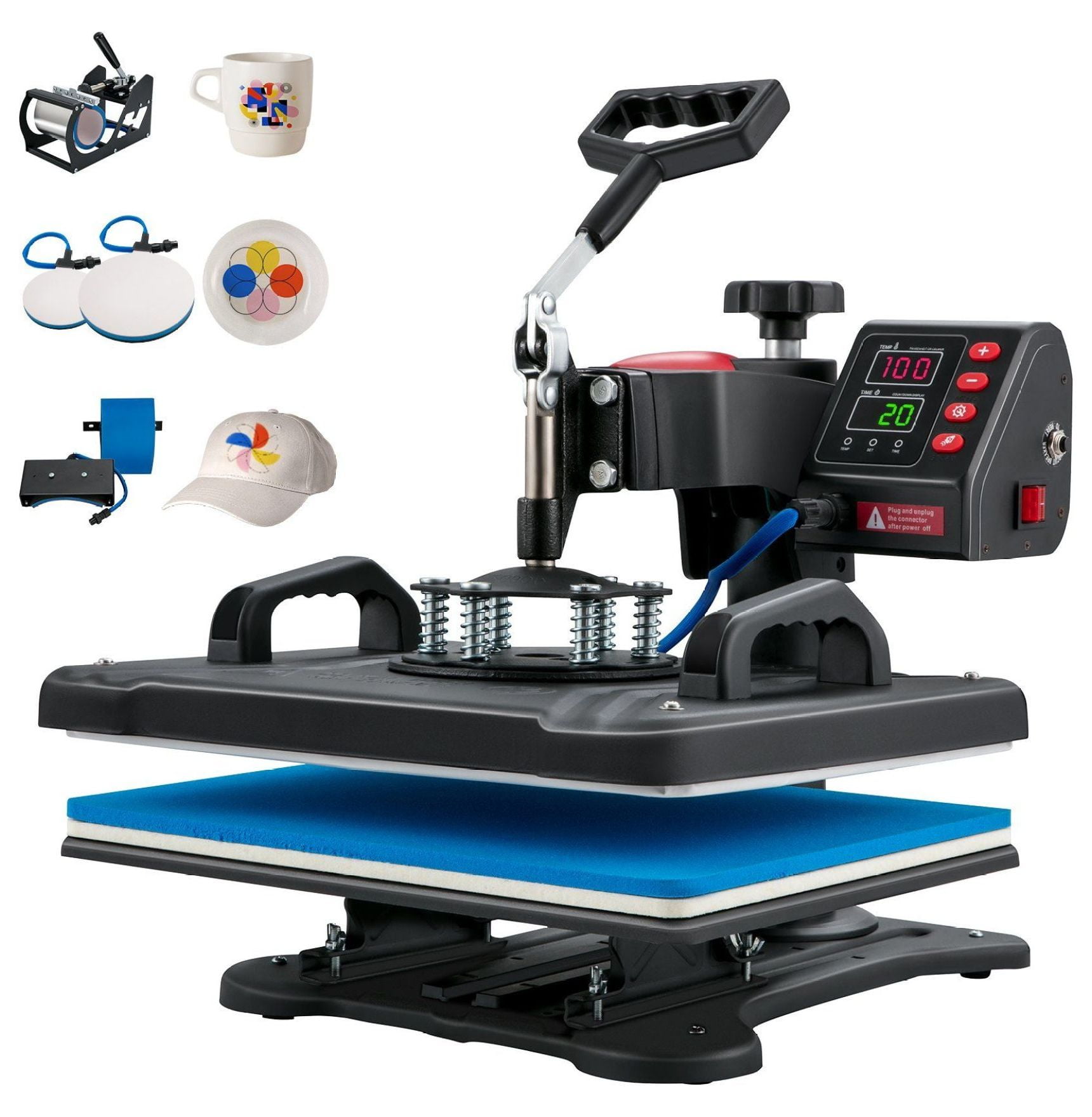 Heat Press 5 in 1 Machine 12x15, Sublimation Transfer Press for T-Shirt, Mug, Cap, Plates, Digital Heat Press Machine with Fast Heat-up & Precise Temp Control