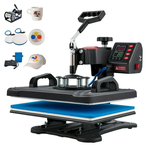 Heat Press 5 in 1 Machine 12x15, Sublimation Printer, Digital Temp Control, for T-Shirt Mug Cap Plate Vinyl Transfers, 900W