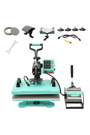 Heat Press 8 in 1 15x15 Inch Heat Transfer Machine with 30 oz Tumbler Attachment, 360° Swing Away Digital Sublimation Press for T-Shirts Mugs Hats Plates