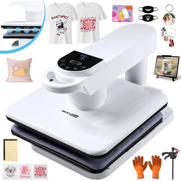 Adnoom Automatic Heat Press 15x15, 1250W Shirt Printer Machine with Swivel Design ,Heat Transfer Machine with Higher Heating Height, Evenly Heating, White