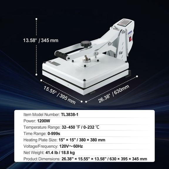 Heat Press, Heat Press Machine for T-Shirt, Fast Heating, High Pressure Heat Press 15x15, Power Digital Industrial Sublimation Printer for Heat Transfer Vinyl, Easy to Use, White