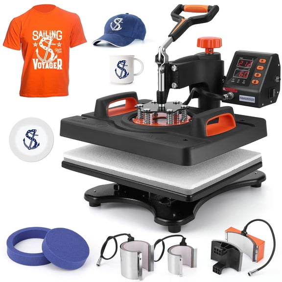 Heat Press Machine, 12 X 15 in Heat Transfer Machine, 360Swing Away, 6 in1 Heat Press, 800W Sublimation Machine, Digital Industrial-Quality Shirt Pressing Machine for Hat, Cap, Mug, Plate