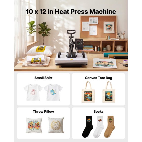 Heat Press Machine 12 x 10 in Sublimation Press Machine Swing Away, Heat Up Fast and Even, Digital Precise Time and Temperature Control, for T-Shirts, Canvas Tote Bag, Pillowcases, Socks