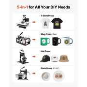 Heat Press Machine 12 x 15 in 5-in-1 Combo Sublimation Press Machine, Heat Up Fast and Even, Digital Precise Time and Temp Control, Multi-Function, for T-Shirts, Mugs, Tumblers, Caps, Plates