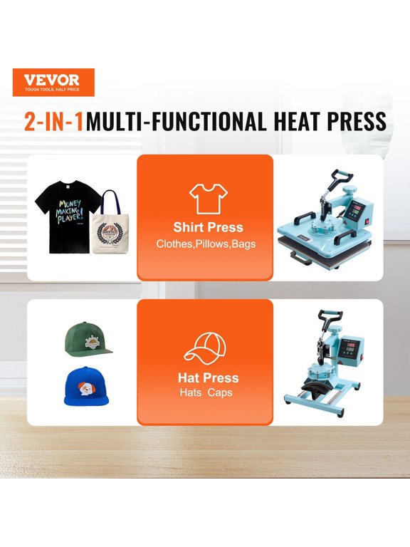 Heat Press Machine,12x15",2 in 1 Heat Transfer Machine with Hat Press,360 Swing Away T-Shirt Pressing Machine,Digital Precise Control,Fast Even Heating for T-Shirts/Hats/Caps,Green