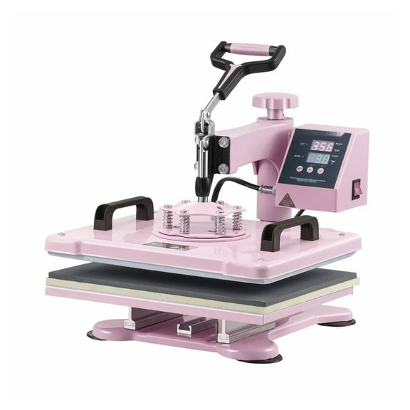 Heat Press Machine 12x15", 5 in 1 with 30oz Tumbler Press, Pink - T-Shirt, Mug, Hat Press for DIY Crafts