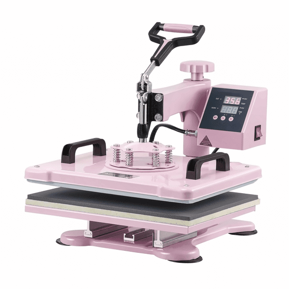 Heat Press Machine 12x15 inch 8 in 1, Tumbler Press 6-30oz, Swing Away for T-Shirts, Mugs, Hats, Plates - Pink