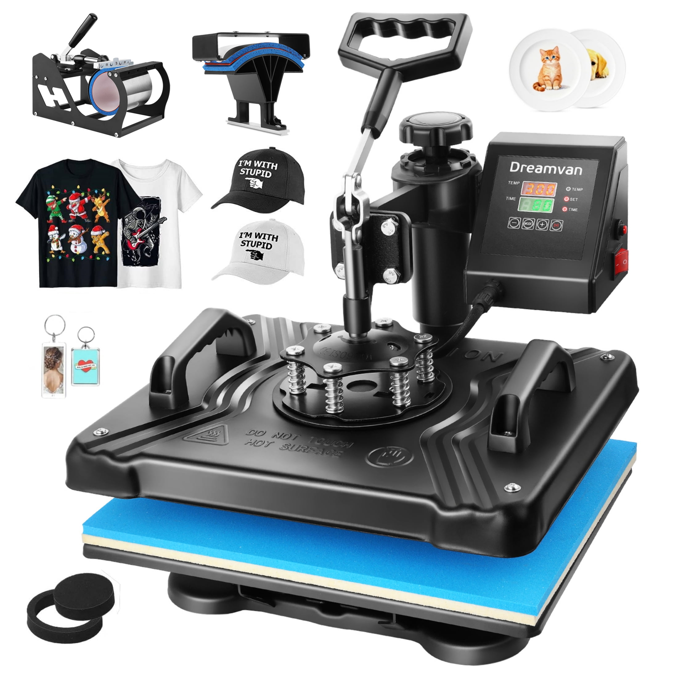 Adnoom Heat Press Machine 15"x12" Combo, 5-in-1 Digital Multifunctional Heat Transfer Machine, 360°Swing Away, Dual-Tube Heating Sublimation Machine for T-Shirt Hat Cap Plate