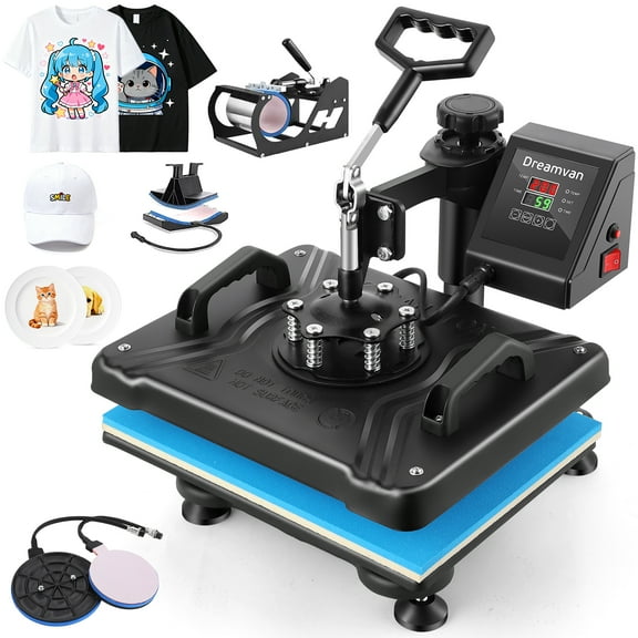 Heat Press Machine, 15"x12" Combo 5-in-1 Digital Multifunctional Heat Transfer Machine, 360°Swing Away, Dual-Tube Heating Sublimation Machine for T-Shirt,Hat,Cap,Plate