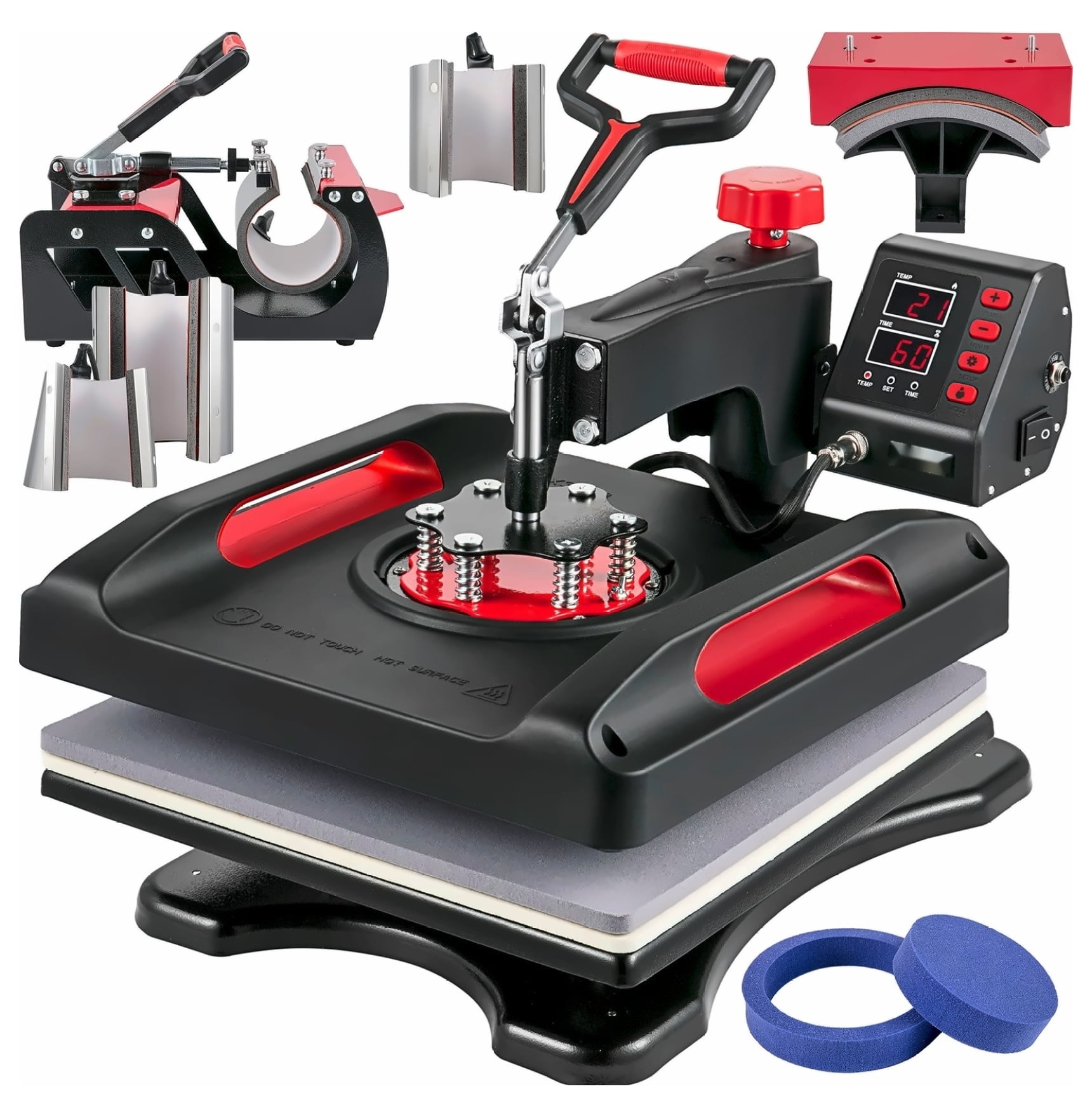 Heat Press Machine 15x15 8-in-1 Sublimation Machine, Digital Control, 360° Rotation, for T-Shirts, Caps, Mugs, Plates - Red