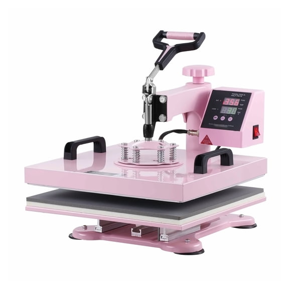 Heat Press Machine 15x15", 8 in 1 with Tumbler Press - T-Shirts, Mugs, Hats, Pillowcases - Pink