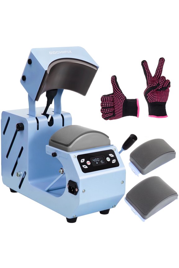 Hat Heat Press Machine,GOCHIFIX Automatic Hat Heat Press with 2pcs Interchangeable Platens for Caps Hats T-Shirts and HTV Iron On and Sublimation Projects,Blue