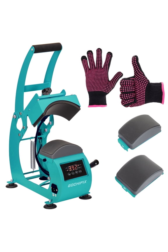 Hat Heat Press Machine,GOCHIFIX Manual Hat Heat Press with 2pcs Interchangeable Platens for Caps Hats T-Shirts and HTV Iron On and Sublimation Projects,Green