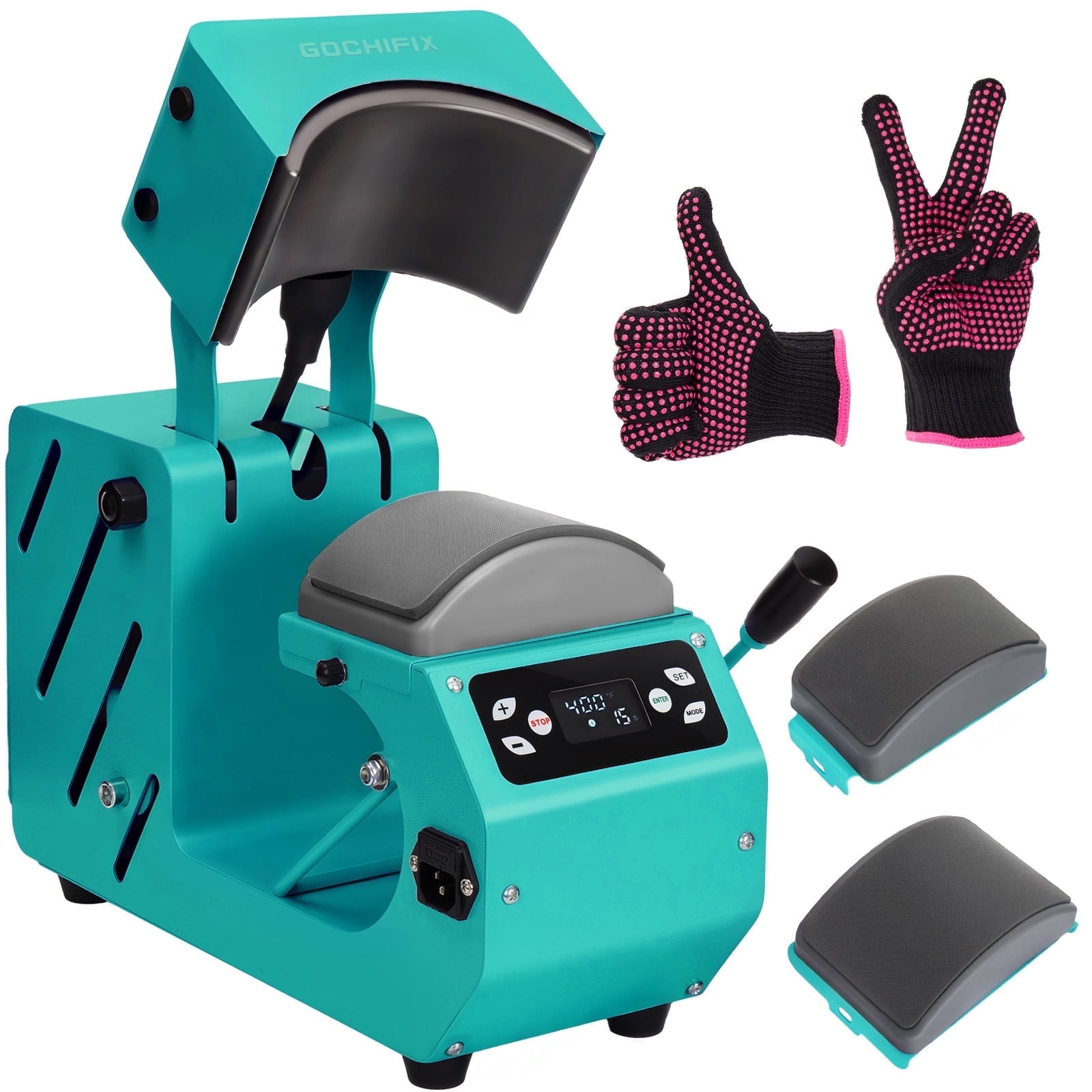 Hat Heat Press Machine,GOCHIFIX Automatic Hat Heat Press with 2pcs Interchangeable Platens for Caps Hats T-Shirts and HTV Iron On and Sublimation Projects,Green