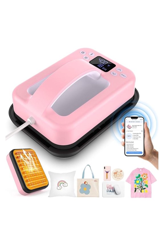 Heat Press Machine for T Shirts with Bluetooth, Pink 7"  5" Portable Mini Heat Press w/APP Control, Auto-Off, Insulated Safety Base, Easy Iron Press for Sublimation, HTV Vinyl DIY Projects Transfer