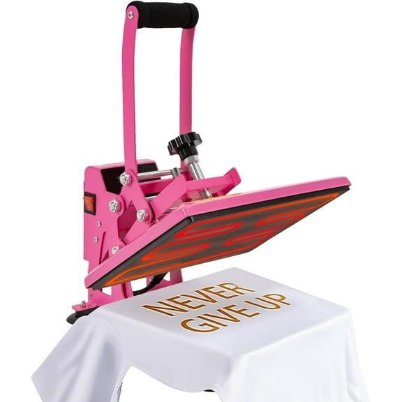 Heat Press Machine, 11.8*9" Electric Smart T Shirts Heat Stamp Machine, 4-Heat Tube Adjustable Pressure/Temperature/Time Mugs Press Machine, Aluminum Home Heat Transfer logo Press Machine-Pink