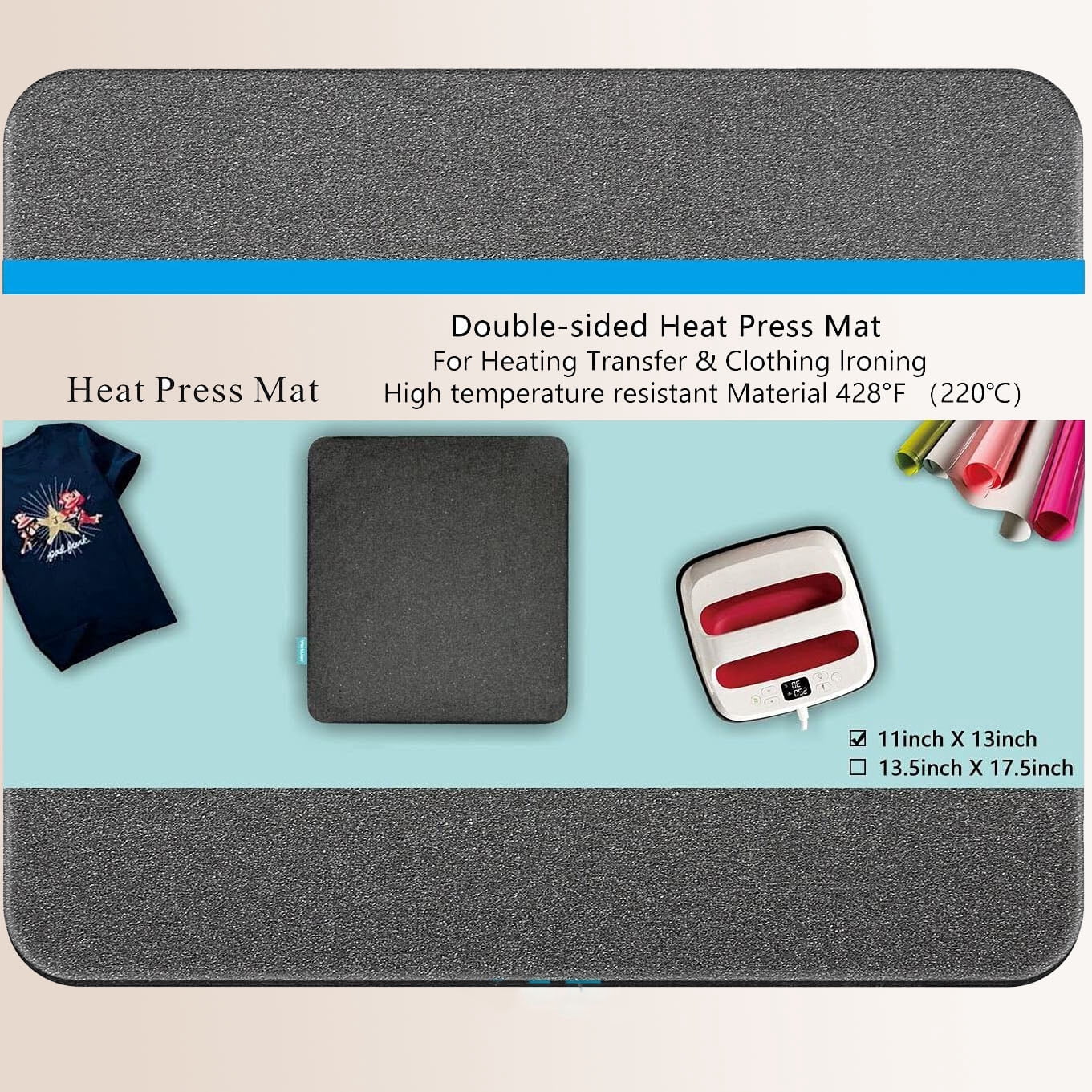 Heat Press Mat: Double-Sided Heat-Resistant Protective Mat Compatible with Cricut Easypress/Easypress 2 & HTV Craft Vinyl Ironing Insulation Transfer Projects