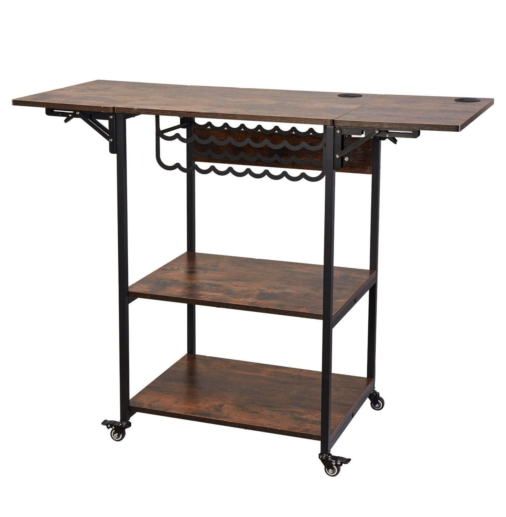 Heat Press Table 3 Tier Movable Stand - Foldable with Wheels, Brown - Multi-Layer Storage for Heat Press, Vinyl Rolls, Printer - Craft Station